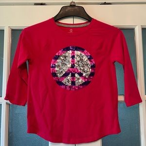 ✨EUC✨ LANDS’ END GIRLS 3/4 SLEEVE SEQUIN EMBELLISHED SHIRT 💖